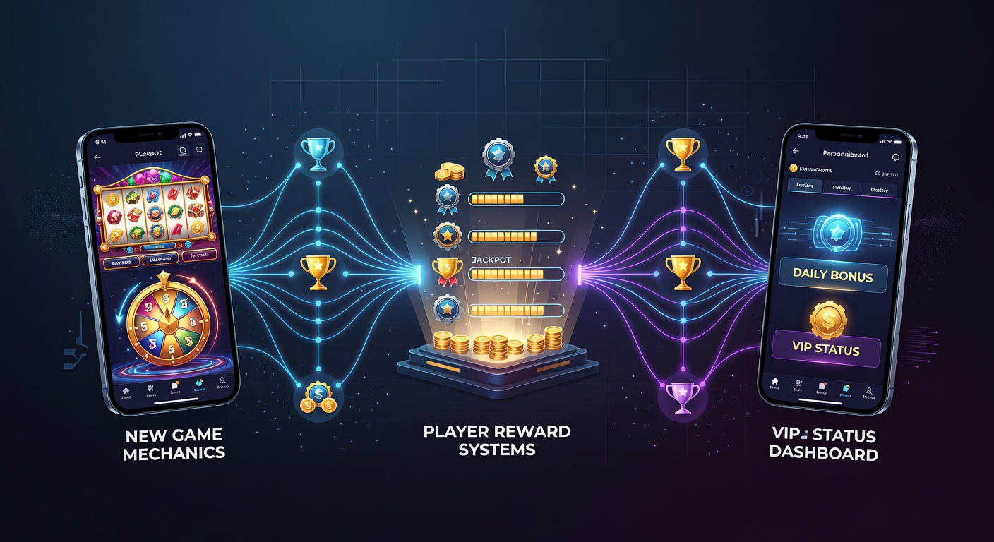 Smartphone displaying interconnected casino game mechanics and layered reward indicators on screen