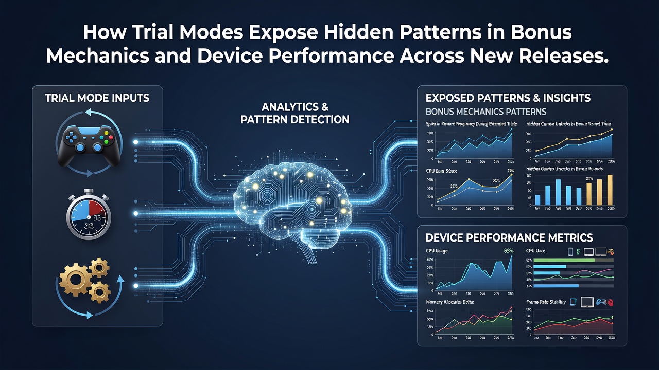 Mobile device displaying slot trial analytics with graphs of bonus frequency and hardware performance indicators
