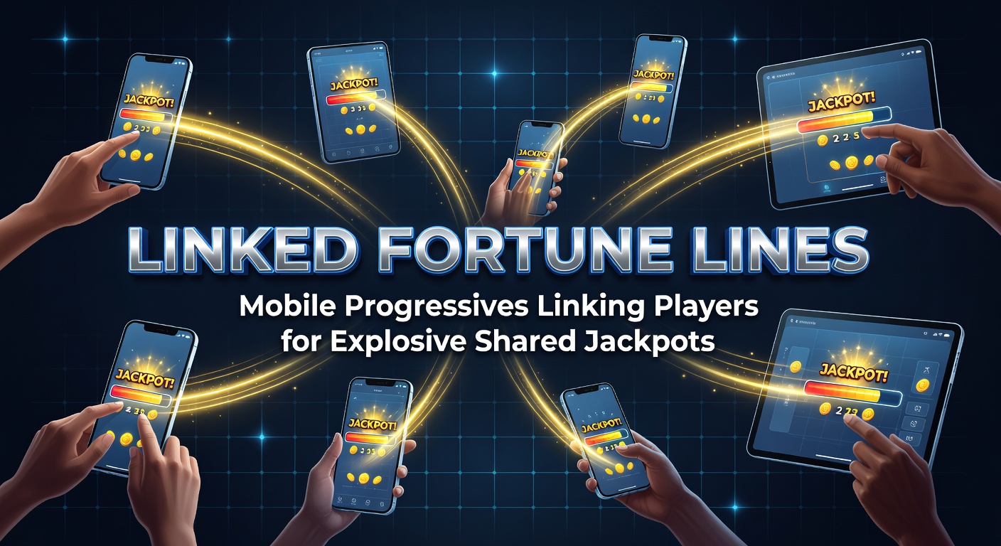 Vibrant mobile slot screen showing interconnected jackpot meters rising across multiple devices, symbolizing linked progressive networks