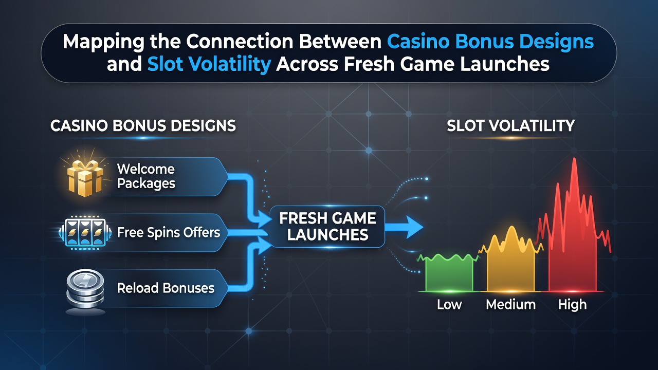 Visual diagram showing casino bonus designs linked to slot volatility metrics in recent game launches