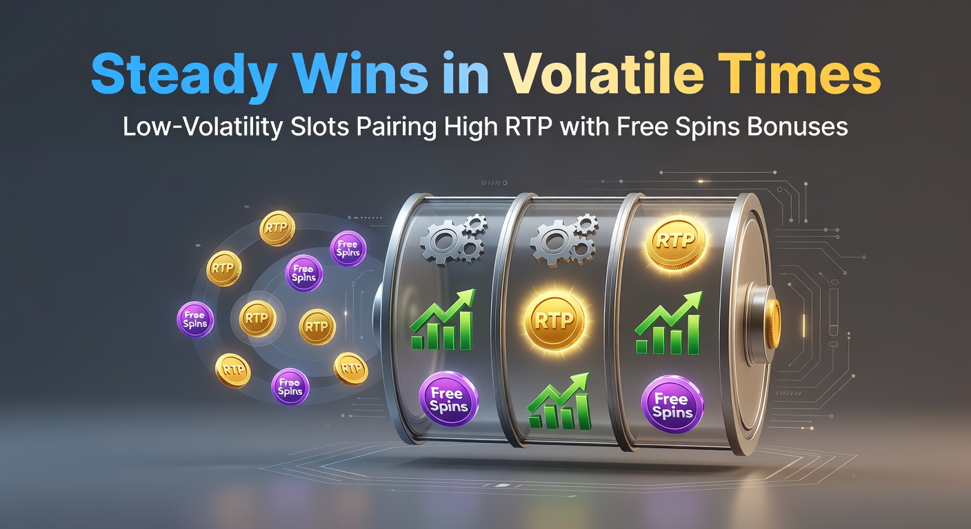 Vibrant slot reels spinning steadily with low-volatility payout graphics and free spins icons glowing