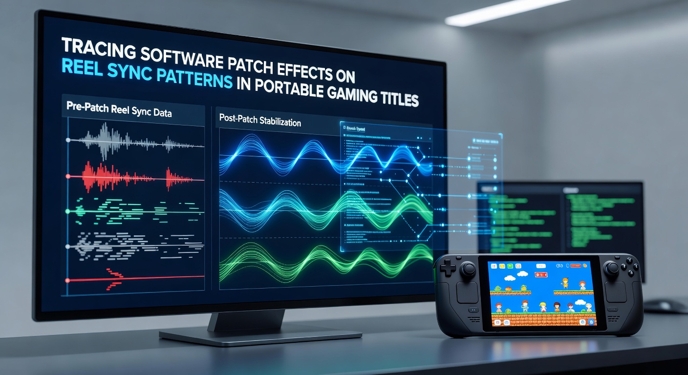 Analysis of reel synchronization patterns displayed on a portable gaming device screen after recent software updates
