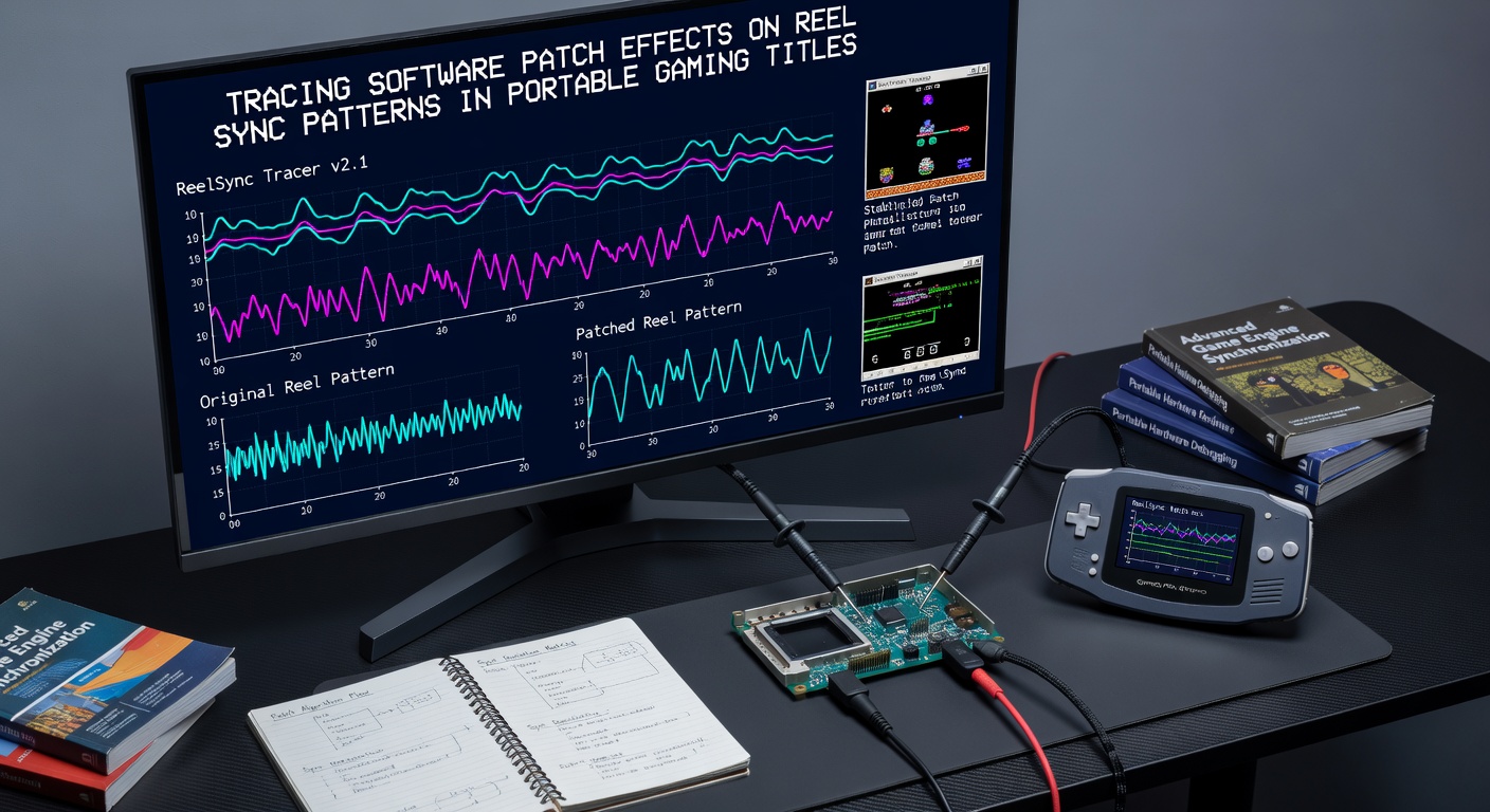 Technical diagram showing reel position data logs before and after a software patch on mobile gaming hardware