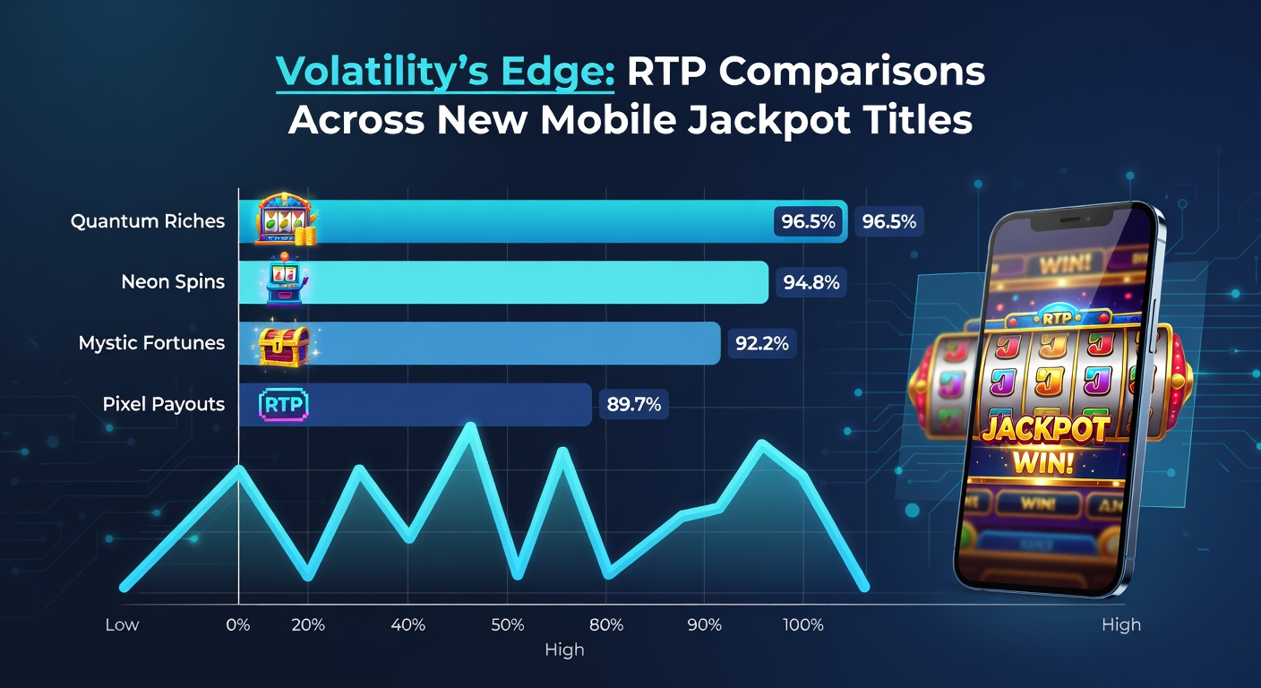 Vibrant mobile slot screen showing jackpot reels spinning with volatility meters and RTP stats overlaid, capturing the thrill of high-stakes plays